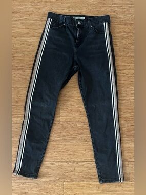 Topshop Jamie Black Wash Jeans With Silver & Gold Side Stripes Size W30 L30
